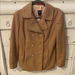 GAP Women's Camel Double-Breasted Pea Coat